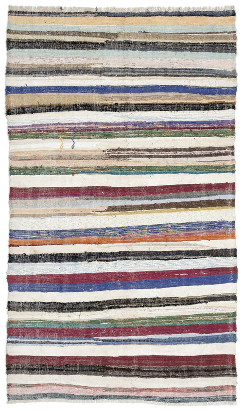 Girit 0956 Beige Striped Wool Handmade Area Rug 4'10" x 8'2"