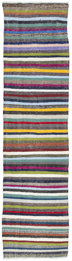 Girit Beige Striped Wool Handmade Area Rug 3'1" x 12'9"