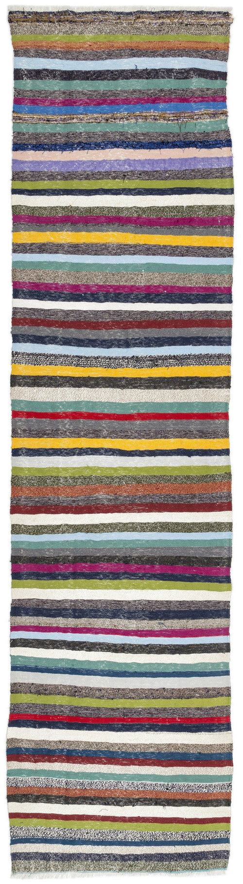 Girit Beige Striped Wool Handmade Area Rug 3'1" x 12'9"