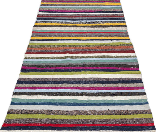 Girit Beige Striped Wool Handmade Area Rug 3'1" x 12'9"