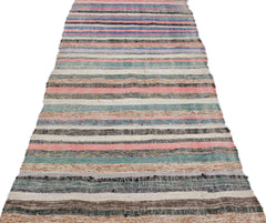 Girit Beige Striped Wool Handmade Area Rug 3'3" x 9'11"