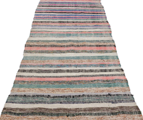 Girit Beige Striped Wool Handmade Area Rug 3'3" x 9'11"