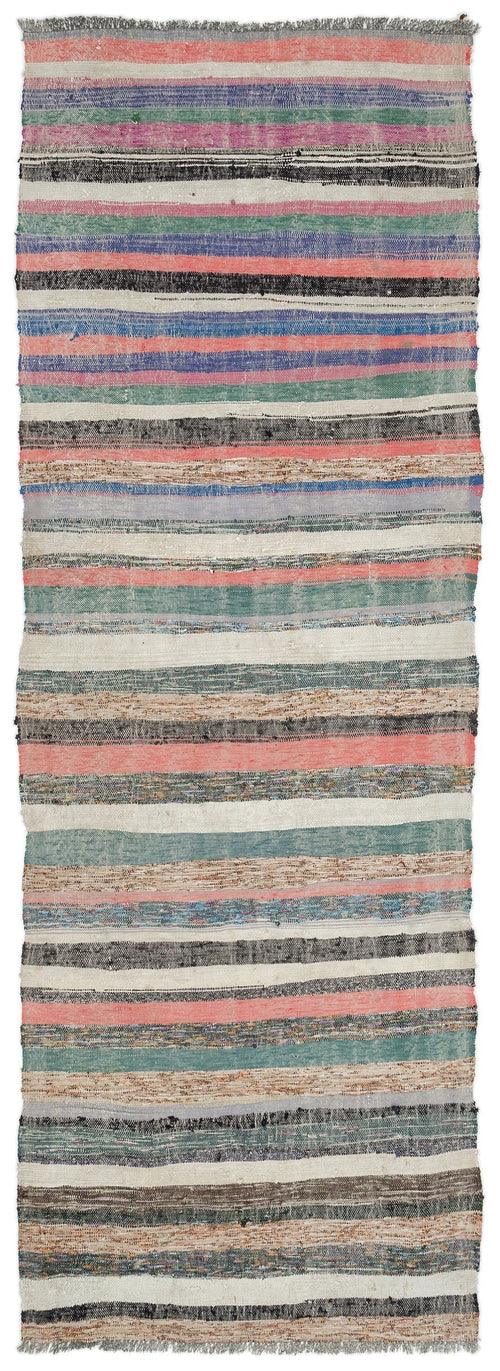Girit Beige Striped Wool Handmade Area Rug 3'3" x 9'11"