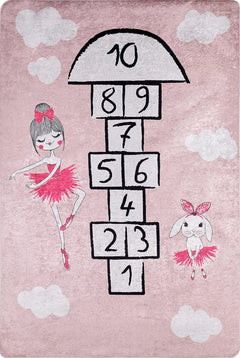 Kids Pink Rug – Non Slip Washable Digital Print Carpet for Playroom Floor Mat