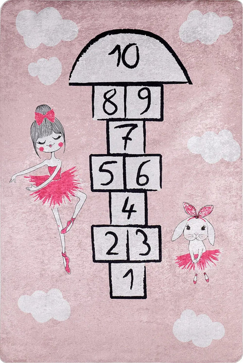 Kids Pink Rug – Non Slip Washable Digital Print Carpet for Playroom Floor Mat