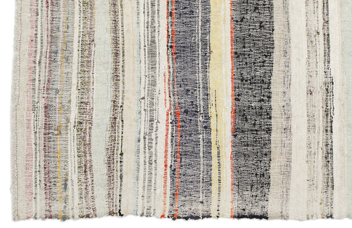 Girit Beige Striped Wool Handmade Area Rug 5'10" x 9'5"