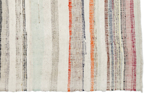 Girit Beige Striped Wool Handmade Area Rug 5'10" x 9'5"