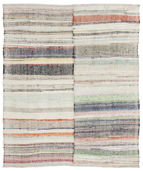 Girit Beige Striped Wool Handmade Area Rug 5'10" x 9'5"