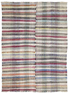 Girit Beige Striped Wool Handmade Area Rug 6'9" x 9'0"