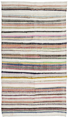 Girit 0963 Beige Striped Wool Handmade Area Rug 5'1" x 9'6"