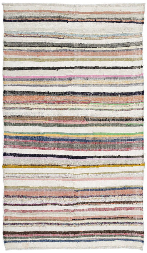 Girit 0963 Beige Striped Wool Handmade Area Rug 5'1" x 9'6"