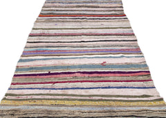 Girit Beige Striped Wool Handmade Area Rug 4'9" x 10'8"