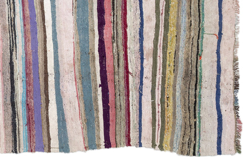 Girit Beige Striped Wool Handmade Area Rug 4'9" x 10'8"