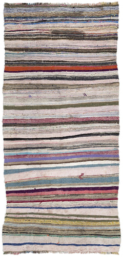 Girit Beige Striped Wool Handmade Area Rug 4'9" x 10'8"