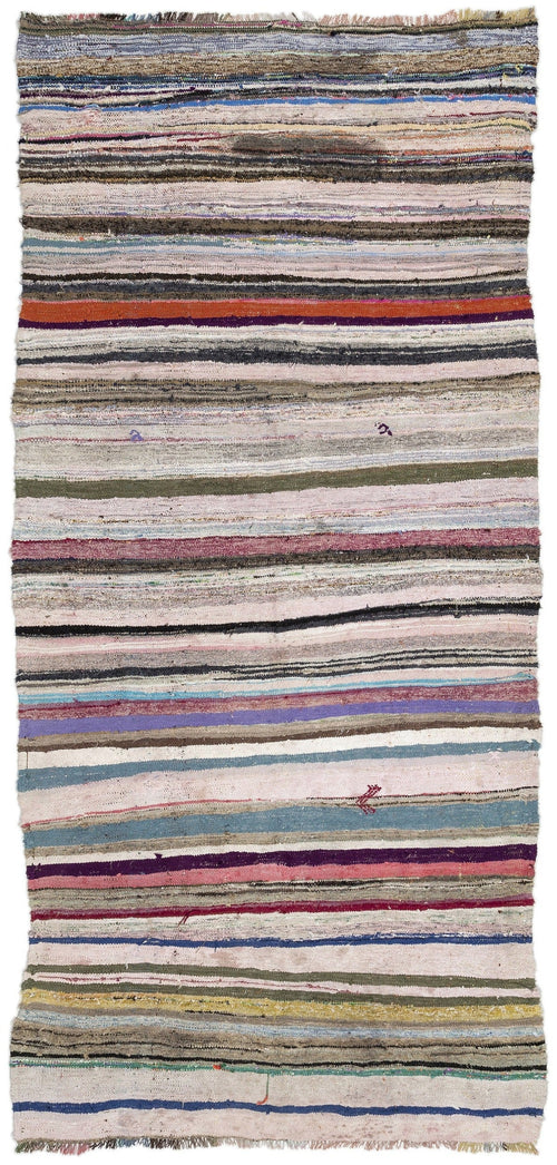 Girit Beige Striped Wool Handmade Area Rug 4'9" x 10'8"
