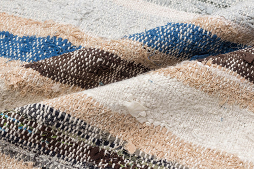 Girit Beige Striped Wool Handmade Area Rug 5'7" x 9'1"