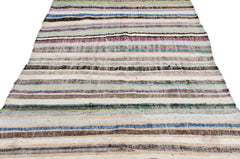 Girit Beige Striped Wool Handmade Area Rug 5'7" x 9'1"