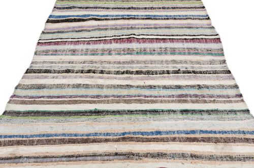 Girit Beige Striped Wool Handmade Area Rug 5'7" x 9'1"