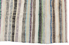 Girit Beige Striped Wool Handmade Area Rug 5'7" x 9'1"