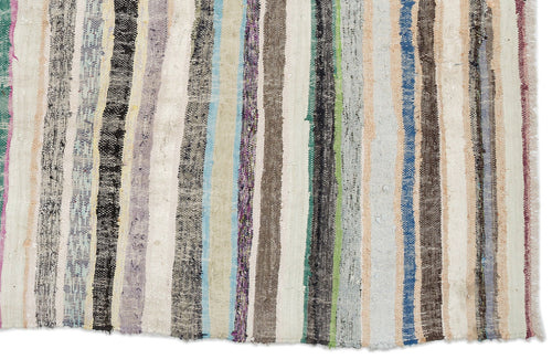 Girit Beige Striped Wool Handmade Area Rug 5'7" x 9'1"