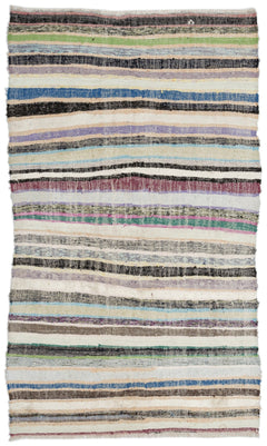 Girit Beige Striped Wool Handmade Area Rug 5'7" x 9'1"