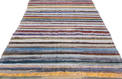 Girit Beige Striped Wool Handmade Area Rug 6'4" x 11'0"