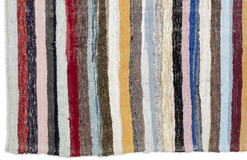 Girit Beige Striped Wool Handmade Area Rug 6'4" x 11'0"