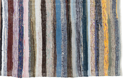 Girit Beige Striped Wool Handmade Area Rug 6'4" x 11'0"