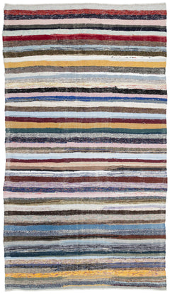 Girit Beige Striped Wool Handmade Area Rug 6'4" x 11'0"