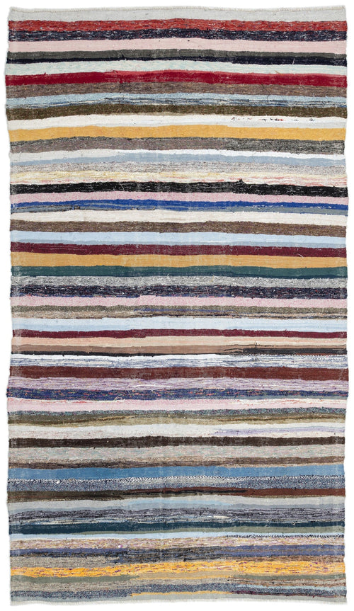 Girit Beige Striped Wool Handmade Area Rug 6'4" x 11'0"