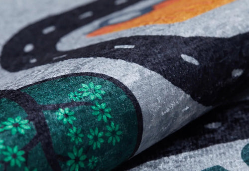 Kids Digital Print Rug – Toledo Style Grey Figured Pattern Carpet For Playroom