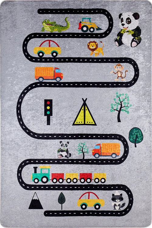 Kids Digital Print Rug – Toledo Style Grey Figured Pattern Carpet For Playroom