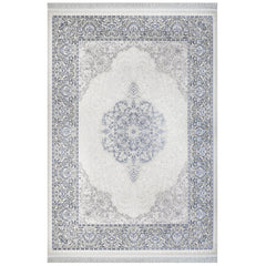 Classic Beige Area Rug – Machine Made Acrylic Rug With Fringed Edge & Non Slip