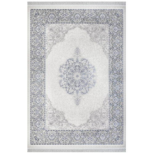 Classic Beige Area Rug – Machine Made Acrylic Rug With Fringed Edge & Non Slip