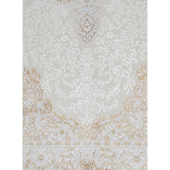 Classic Area Rug – Beige Machine Made Rug With Fringed Edges, Non Slip Carpet