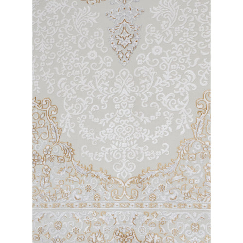 Classic Area Rug – Beige Machine Made Rug With Fringed Edges, Non Slip Carpet