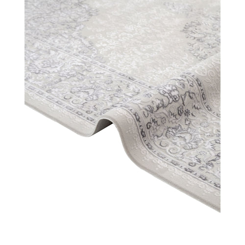 Beige Area Rug - Classic Machine Made Rug With Fringed Edges, Acrylic Carpet