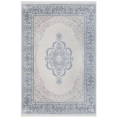 Blue Classic Area Rug – Machine Made Acrylic Carpet with Fringed Edges