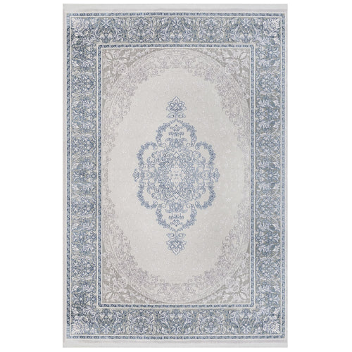Blue Classic Area Rug – Machine Made Acrylic Carpet with Fringed Edges