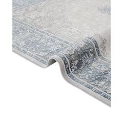Blue Classic Area Rug – Machine Made Acrylic Carpet with Fringed Edges