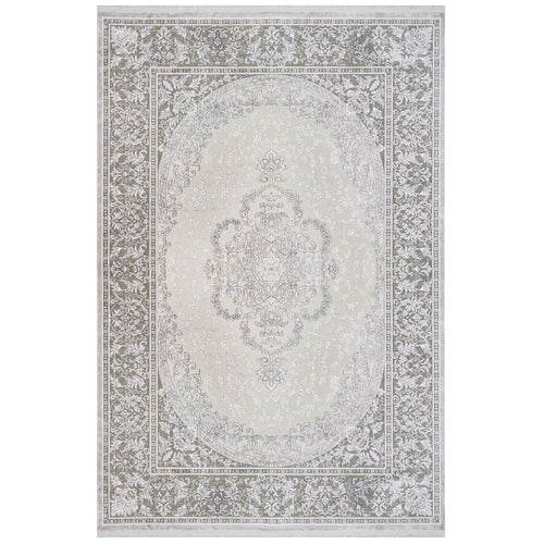Grey Area Rug – Machine Made Classic Acrylic Carpet with Fringed Edge
