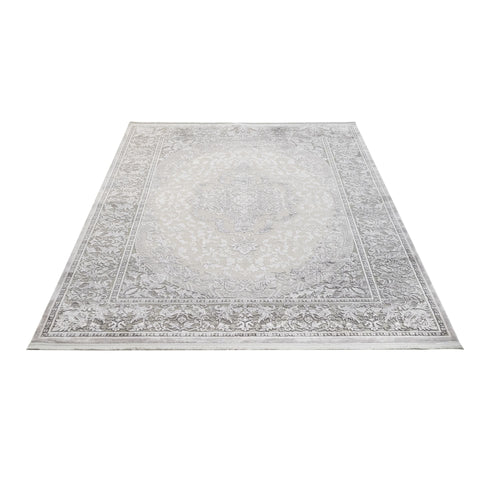 Grey Area Rug – Machine Made Classic Acrylic Carpet with Fringed Edge
