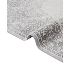Grey Area Rug – Machine Made Classic Acrylic Carpet with Fringed Edge