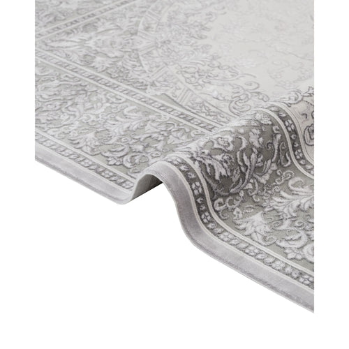 Grey Area Rug – Machine Made Classic Acrylic Carpet with Fringed Edge