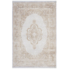 Gold Area Rug - Machine Made Classic Acrylic Carpet with Fringed Edges
