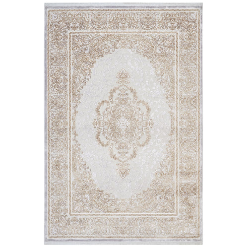 Gold Area Rug - Machine Made Classic Acrylic Carpet with Fringed Edges