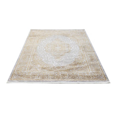 Gold Area Rug - Machine Made Classic Acrylic Carpet with Fringed Edges