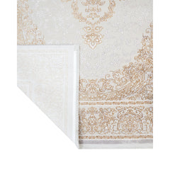 Gold Area Rug - Machine Made Classic Acrylic Carpet with Fringed Edges