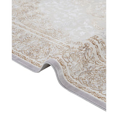 Gold Area Rug - Machine Made Classic Acrylic Carpet with Fringed Edges