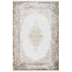 Machine Made Area Rug – Classic Gold Acrylic Fiber Rug with Fringed Edges